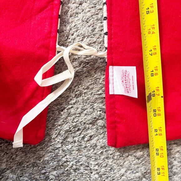 Wondershop 47" Christmas Tree Skirt Cream/Black Stripe Red Felt Edge Tie Closure - Picture 6 of 8